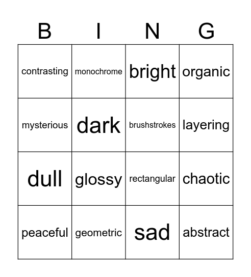 Art Bingo Card