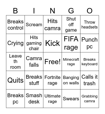 Crashout moments Bingo Card