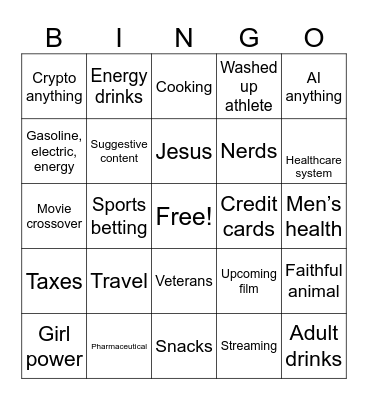 Superbowl Commerical Bingo 2 Bingo Card