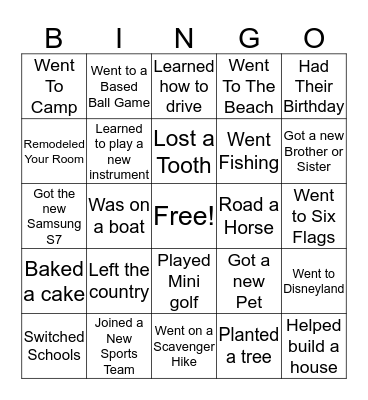Summer Bingo Card