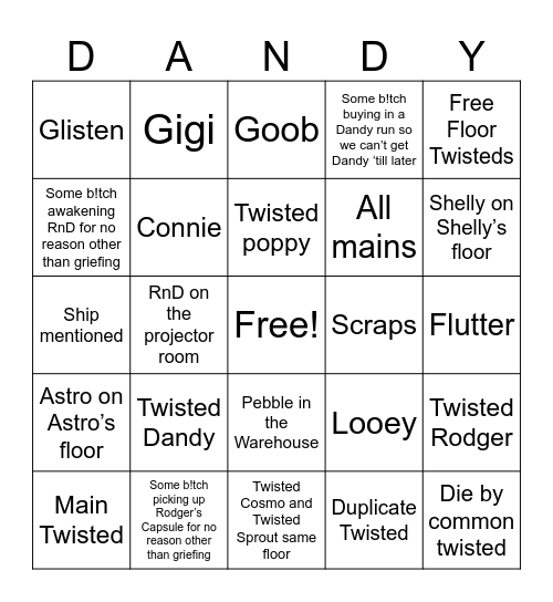 Dandy’s World Twisteds Bingo Card