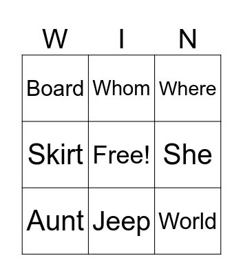 Phonics Bingo Card
