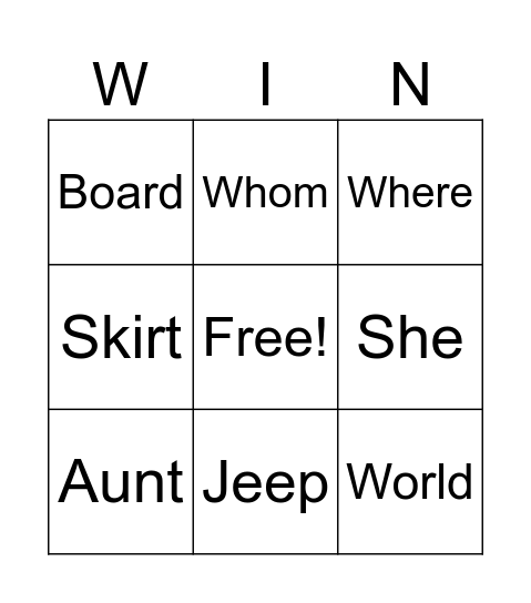 Phonics Bingo Card