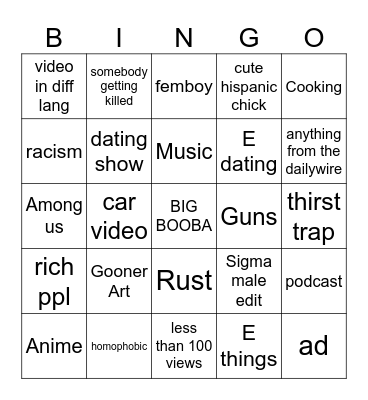 For me and my boyfriend Bingo Card