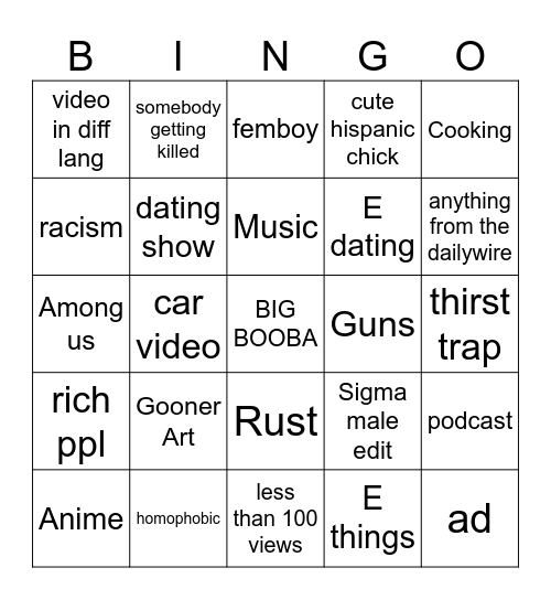 For me and my boyfriend Bingo Card