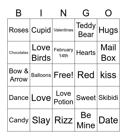 4th Grade Valentines Bing Bingo Card