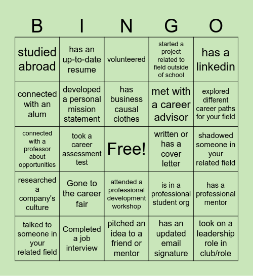 Career Bingo Card
