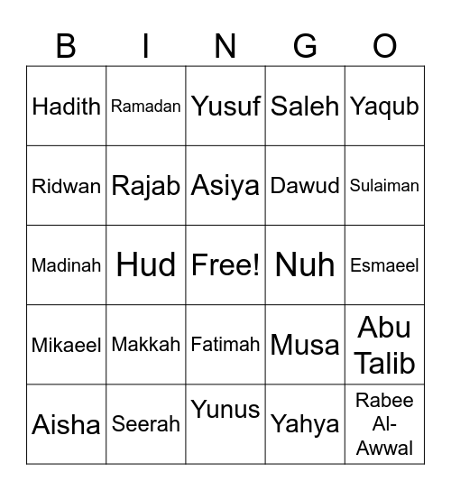 Islamic Trivia! Bingo Card
