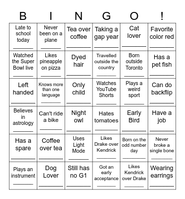 Human Bingo Icebreaker Bingo Card