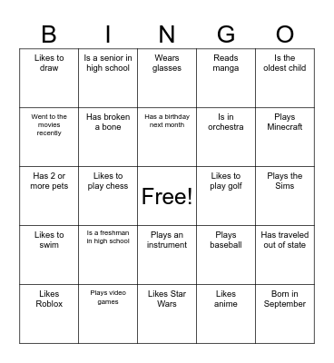 HSSS Bingo Card