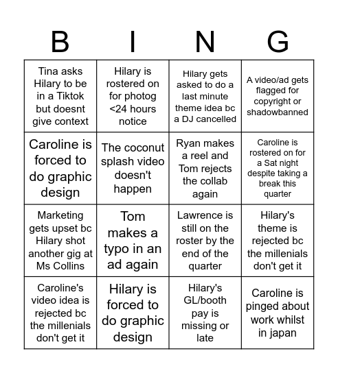 Q1 Hilary X Caroline Bingo Card