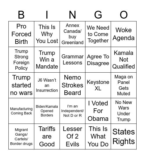 Trump got booed bingo Card