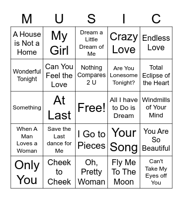 LOVE SONG BINGO Card