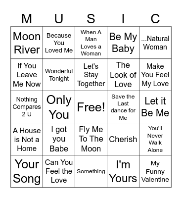 LOVE SONG BINGO Card