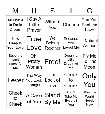 LOVE SONG BINGO Card