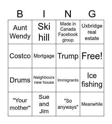 Gibbons Bingo Card