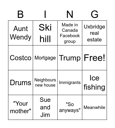 Gibbons Bingo Card