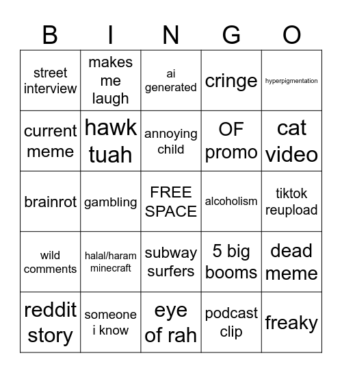 Jack Manifold IG Reels Bingo Card Bingo Card
