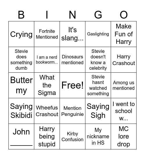Stevingo Bingo Card