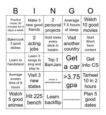 2025 Goals Bingo Card