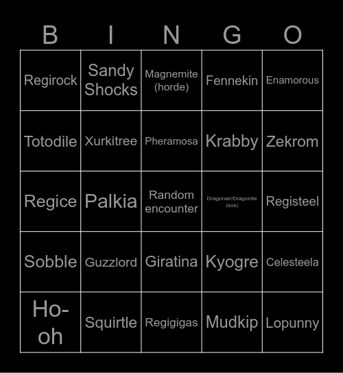 Shiny Pokemon for 2025 Bingo Card