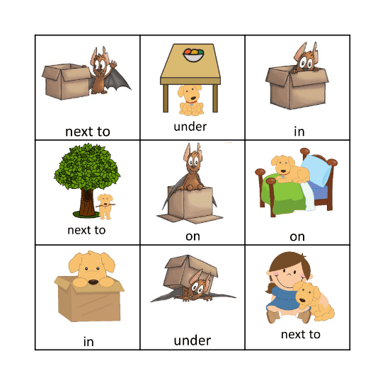 Preposition Bingo Card