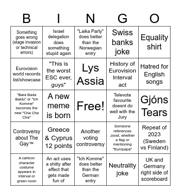 ESC 2025 Bingo Card