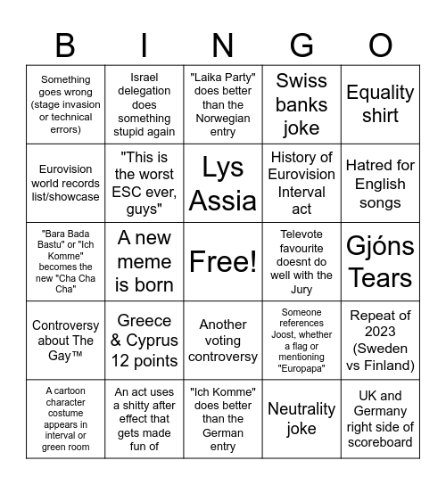 ESC 2025 Bingo Card