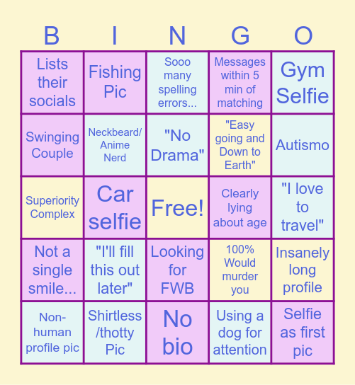 Dating App Bingo! Bingo Card