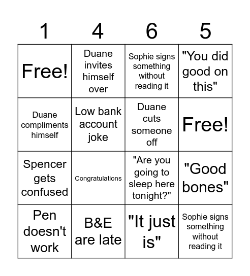 Closing Bingo Card