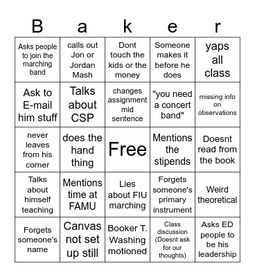 Every secondary methods class Bingo Card