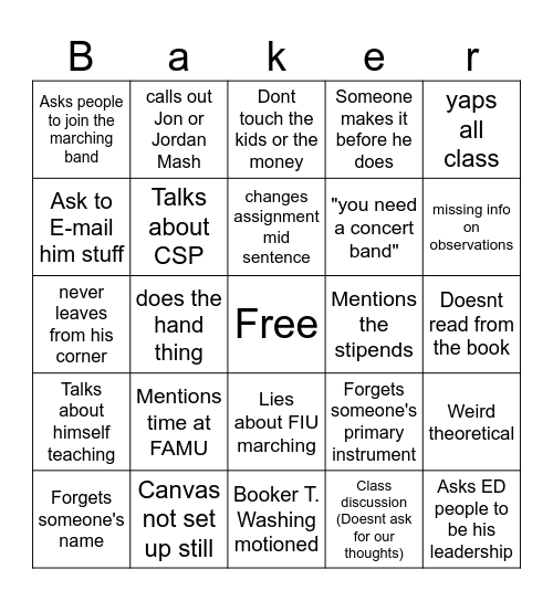 Every secondary methods class Bingo Card