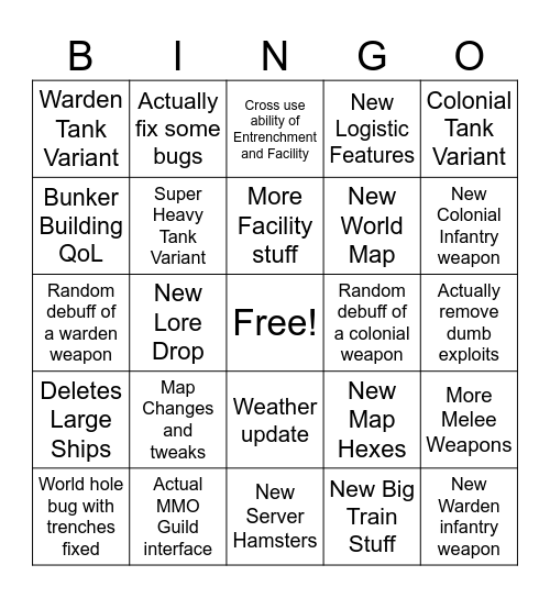 Lord Redwood's Foxhole 11 FEB 25 Bingo Card