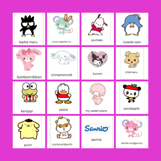 S A N R I O       B I N G O Bingo Card