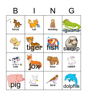 Animals Bingo Card