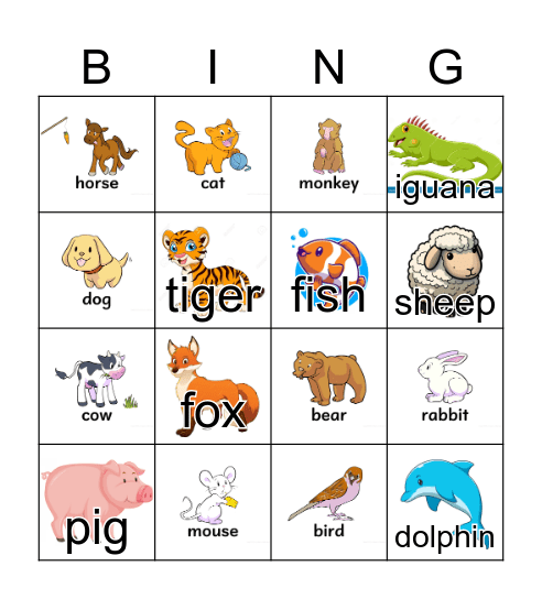 Animals Bingo Card