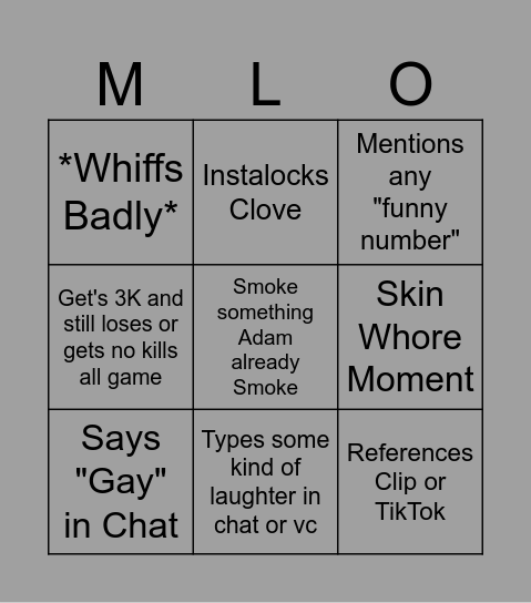 MiloIris Bingo Card Bingo Card