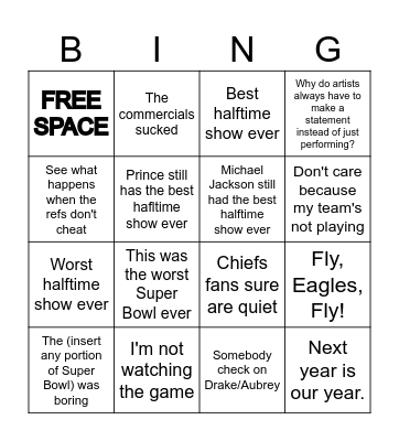 Super Bowl LIX Bingo! Bingo Card