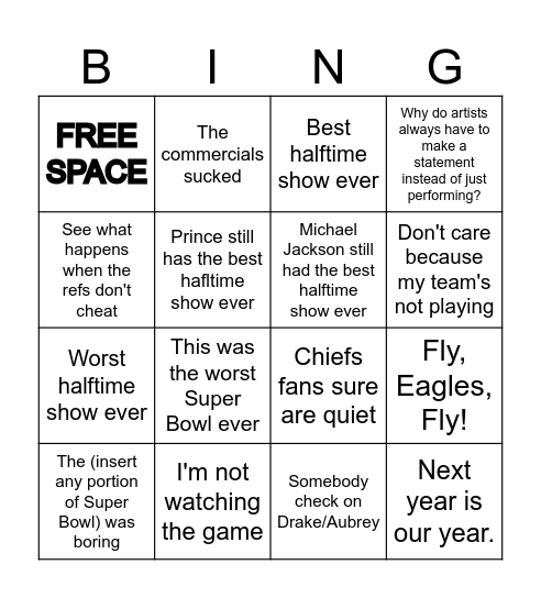 Super Bowl LIX Bingo! Bingo Card