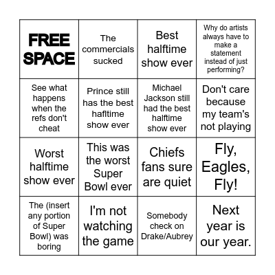 Super Bowl LIX Bingo! Bingo Card
