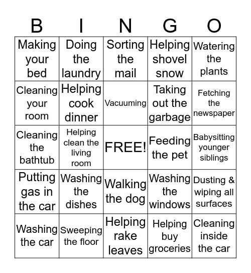 Do you Share the Housework? Bingo Card