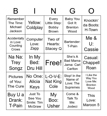 Love Songs #3 Bingo Card