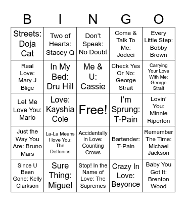 Love Songs #3 Bingo Card