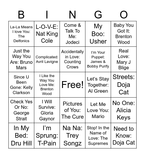 Love Songs #3 Bingo Card
