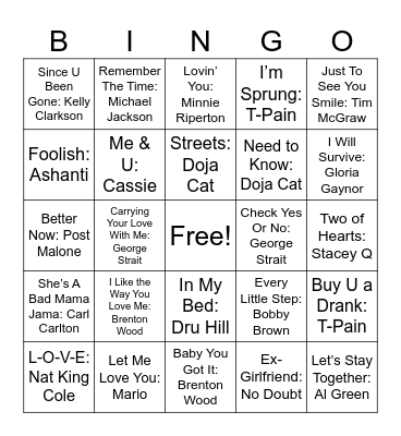 Love Songs #3 Bingo Card