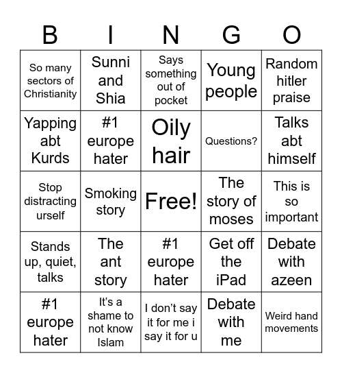 Mr Nasir Bingo Card