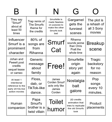 The Smurfs Movie (2025) Bingo Card