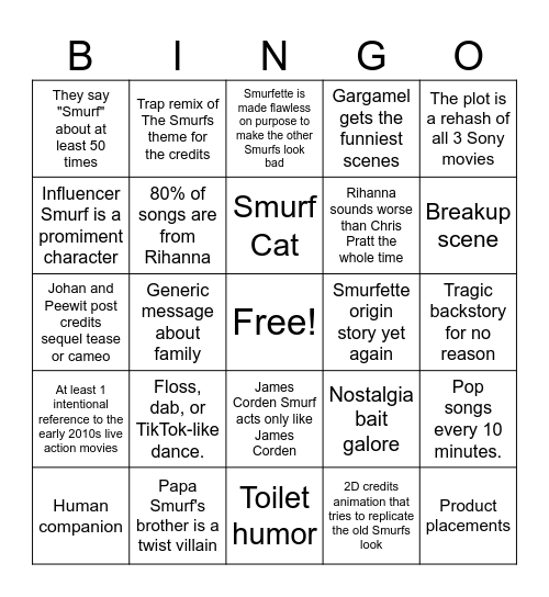 The Smurfs Movie (2025) Bingo Card