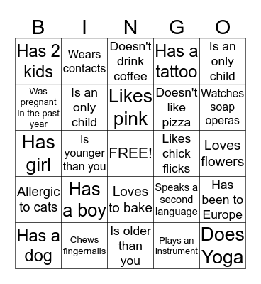 Mom Bingo! Bingo Card