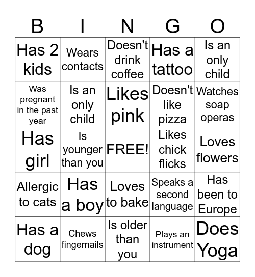 Mom Bingo! Bingo Card